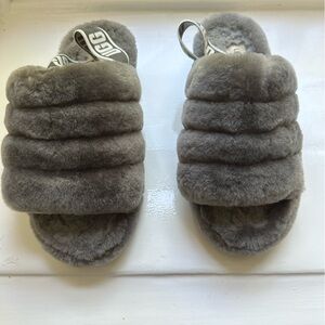 UGG Soft Gray Fluffy Sandals